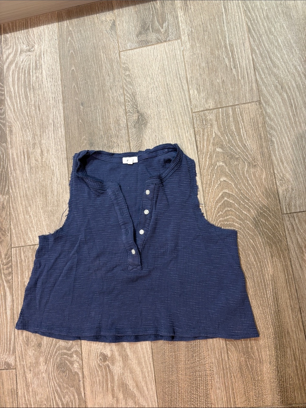aerie Navy Sleeveless Henley Crop Tank
